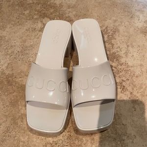 White Gucci Heeled Slides